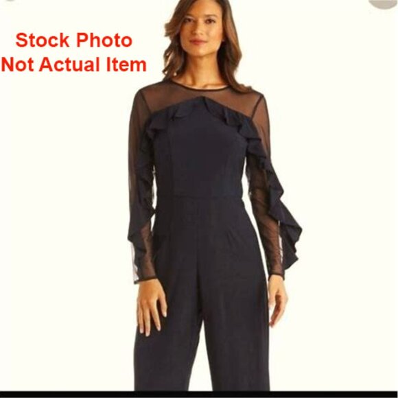R & M Richards Black Jumpsuit with Sheer Sleeves - Picture 4 of 10